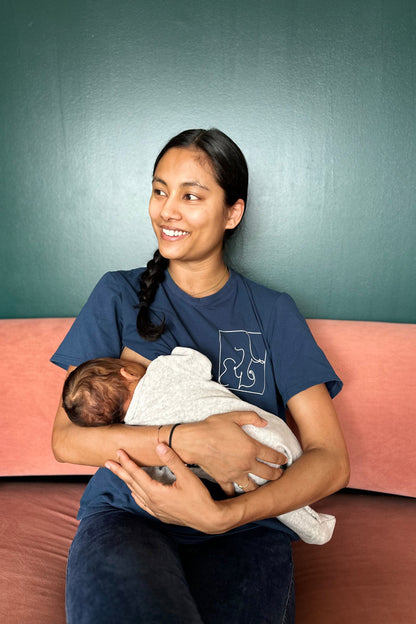 Breastfeeding teeshirt - dark blue - magnetic side openings 