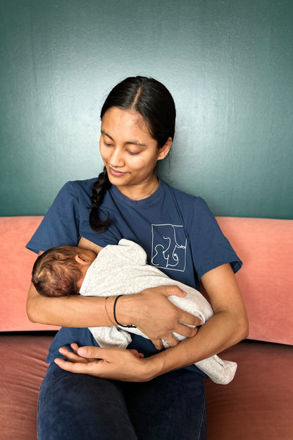 Breastfeeding teeshirt - dark blue - magnetic side openings 